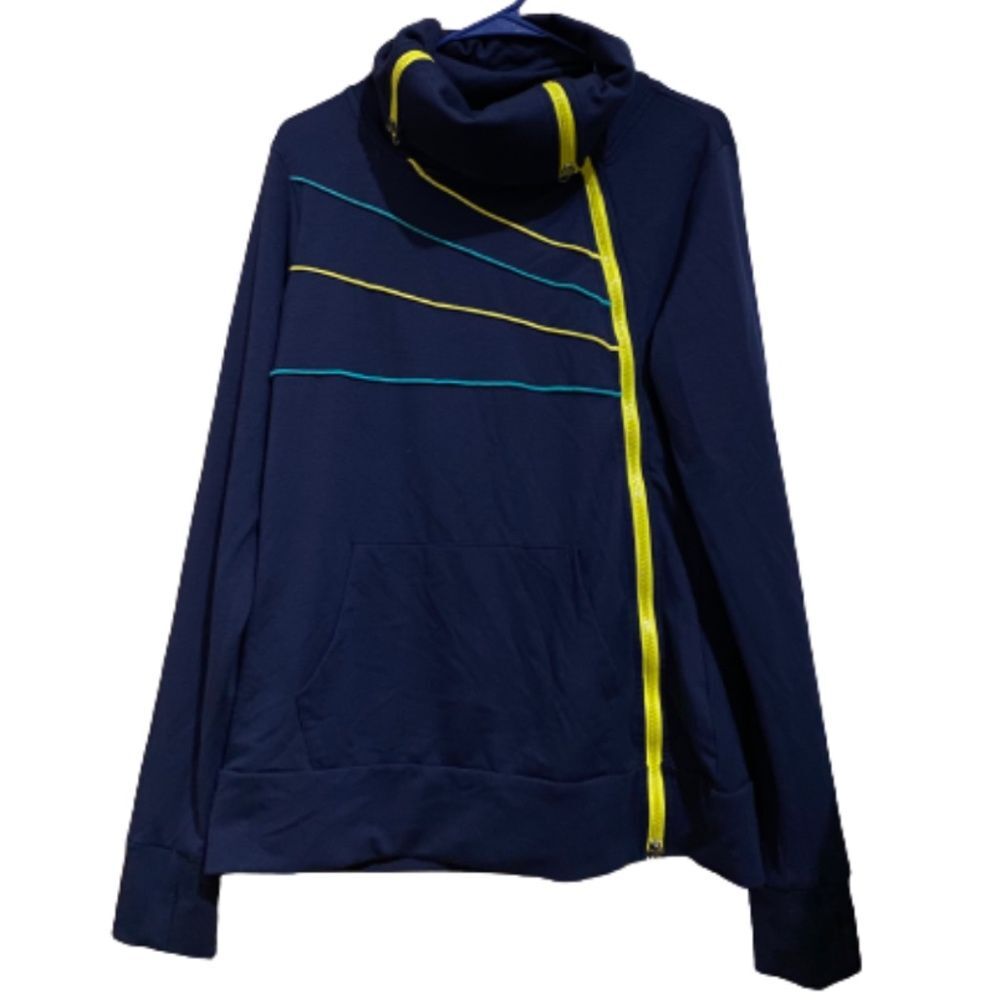 VENUS WOMEN’s Multicolor Longline Zip Front Striped Moto Fleece Jacket Size M